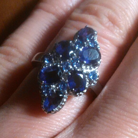 African Amethyst and Simulated Purple Diamond Stainless Steel Ring (Size 6) - Picture 6 of 13